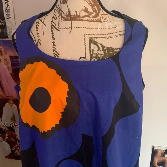 Marimekko Blue and Orange Floral Midi Dress - Picture 4 of 14